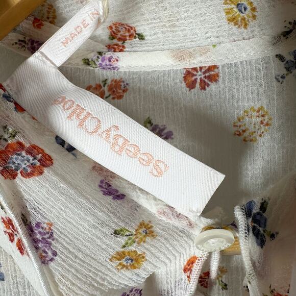 SEE BY CHLOE Bow Floral-Print Georgette Blouse Size FR 36 Small US 4 - Picture 9 of 15